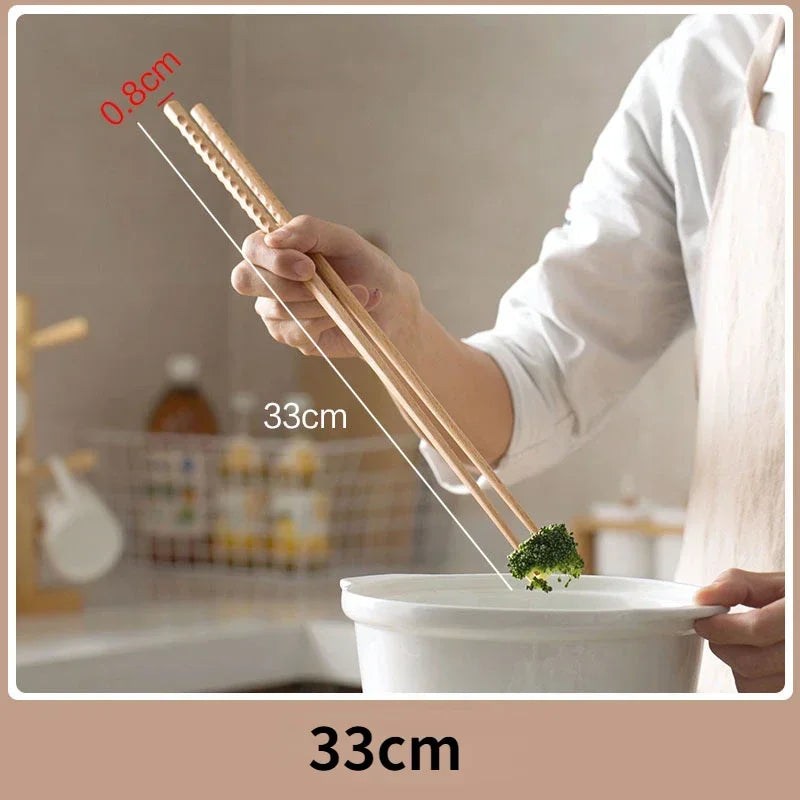 Japanese Extra Long Wooden Chopsticks Polished Beech Wood Fried Food Noodle Anti-slip Chopsticks Kitchen Cooking Tools