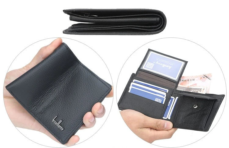Baellerry Men Genuine Cow Leather Wallet Card Holder Male Purse Short with Coin Pocket Leather Wallets for Men