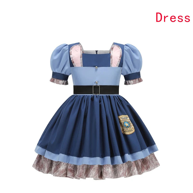 Disney Zootopia Judy Bunny Costume for Girls Dress Cosplay Carnival Party Clothes Disguise Cartoon Zoo Fantasia Outfits