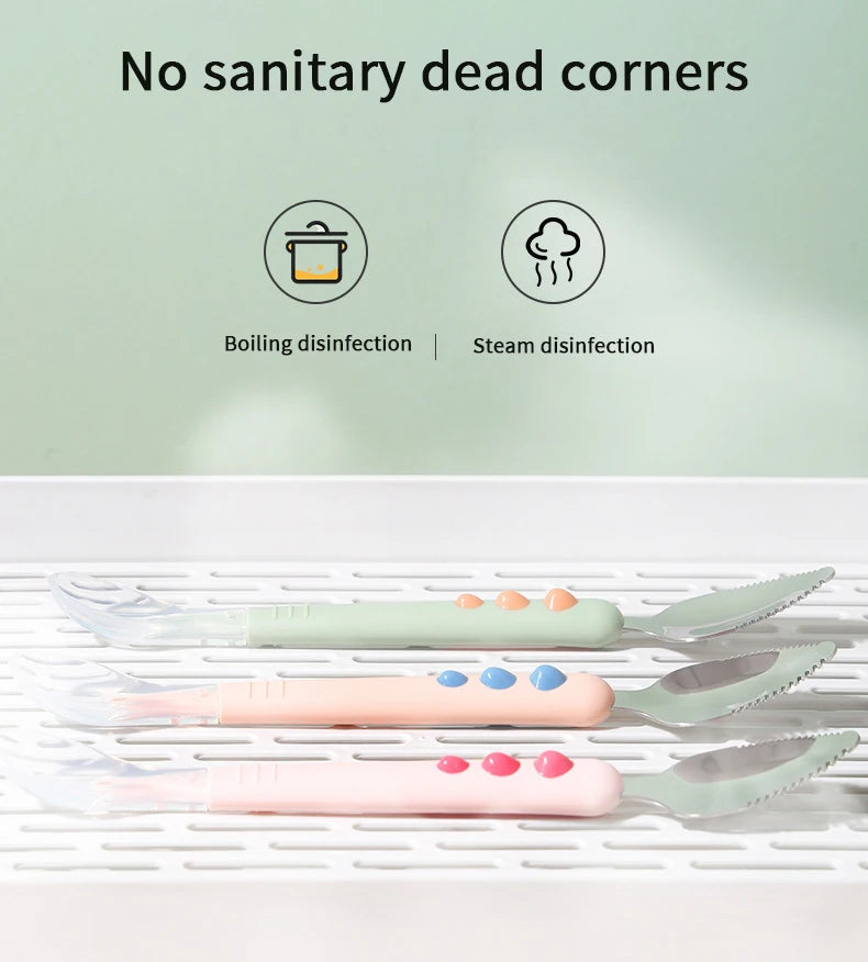 Baby Fruit Scraping Mud Spoon Double Head Silicone Stainless Steel Children Utensil Toddler Infant Food Eating Feeding Tableware