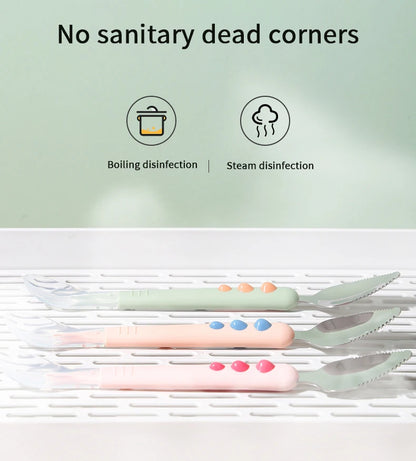 Baby Fruit Scraping Mud Spoon Double Head Silicone Stainless Steel Children Utensil Toddler Infant Food Eating Feeding Tableware