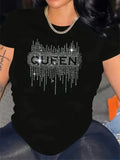 Camiseta de lentejuelas de manga corta para mujer, cuello redondo, holgada, de verano, color negro, talla grande, L-5XL, 2024 