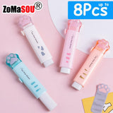 1-8Pcs New! Kawaii Cat Paw Rubber Erasers Retractable Pencil Eraser for Kids Students School Home Office Writing Drawing