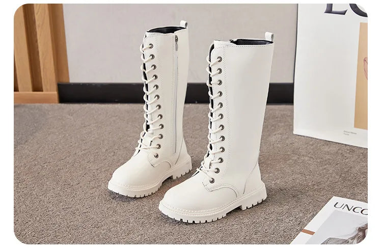 Girls Long Boots Children Knee-High Fashion Motorcycle Boots Rubber Soft Platform for Princess Kids High Boots Classic Winter