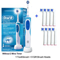 Cepillo de dientes eléctrico Oral B 2D, giratorio, con vibración, recargable, cerdas de acción cruzada, cuidado bucal, 4 cabezales de regalo gratis
