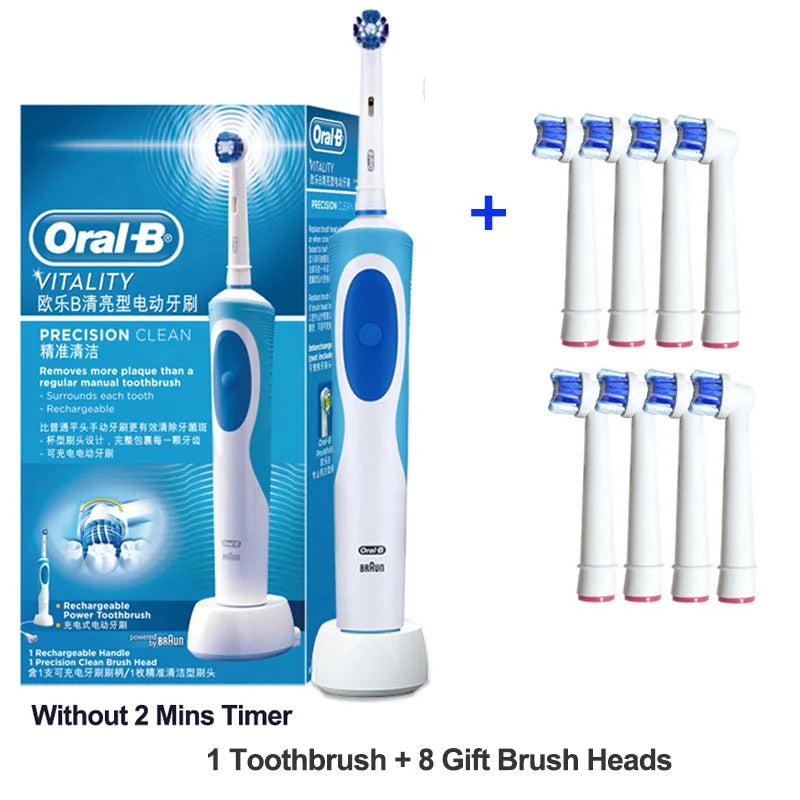Cepillo de dientes eléctrico Oral B 2D, giratorio, con vibración, recargable, cerdas de acción cruzada, cuidado bucal, 4 cabezales de regalo gratis