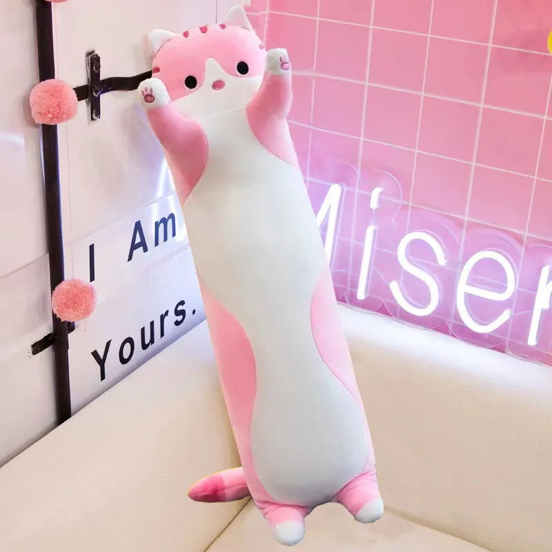 Almohada de peluche de juguete para niños, linda almohada de gato, almohada de gato de felpa suave y larga, regalo de cumpleaños
