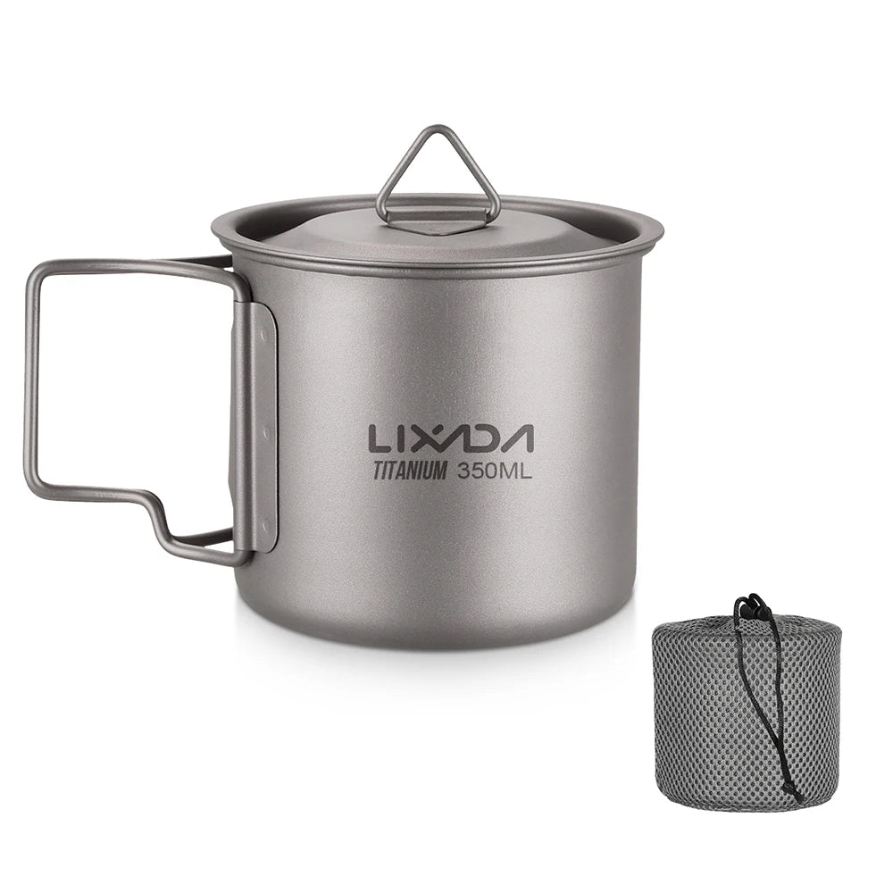 Taza de agua ultraligera de titanio Lixada con asa plegable, portátil para exteriores, camping, picnic, 300 ml/350 ml/550 ml/650 ml