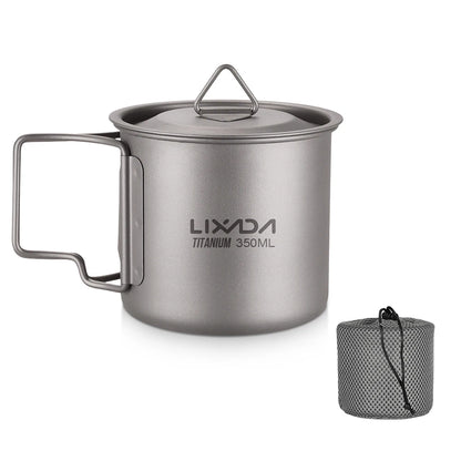 Taza de agua ultraligera de titanio Lixada con asa plegable, portátil para exteriores, camping, picnic, 300 ml/350 ml/550 ml/650 ml