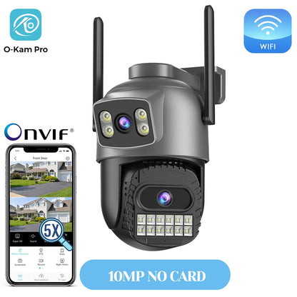 20MP Outdoors Wifi Camera 10K HD Three Lens Security 5G PTZ IP Camera 10X Digital Zoom Lens Human AI Auto Detect Tracking Camera