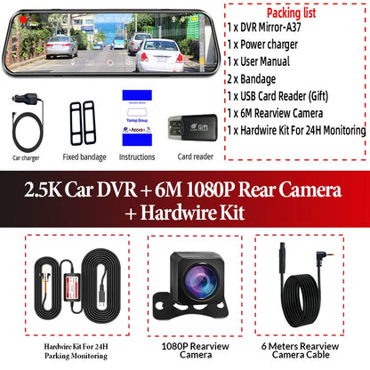 Acceo A37 Car Dvr 10.0 Inch Rear View Mirror 2.5K Dash Cam 1080P Car Camera With Rear View Camera Video Recorder Registrar Dvrs