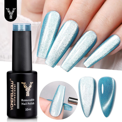 Esmalte de uñas en gel YOKEFELLOW Cat Eye de 10 ml, esmalte de uñas magnético plateado, esmalte de uñas en gel profesional para manicura DIY.