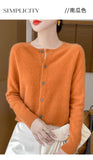 100% Merino Wool Long Sleeve Sweaters Cashmere Cardigan Spring Autumn Women O-Neck Knitwear Tops Clothing Fashion Basic Tops