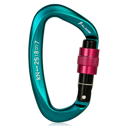 D-Shape Mosquetão Profissional, Parafuso de Bloqueio Portão Mosquetão, Escalada Rapel Gear, Equipamento Rápido, Ferramentas EDC ao ar livre, 25KN