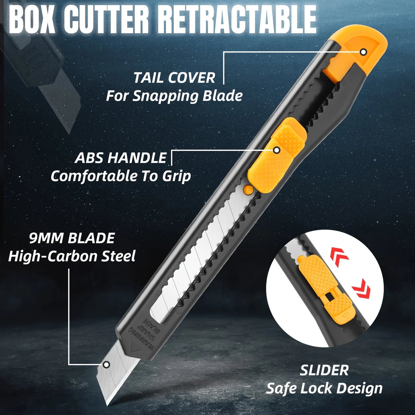 4/24 Pack Box Cutter Retractable, Utility Knife 9MM Wide Snap-Off Blades, Exacto Knife for Cutting Box, Wrapping, Cardboard