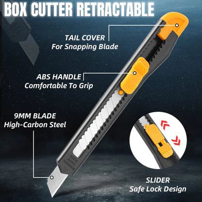 4/24 Pack Box Cutter Retractable, Utility Knife 9MM Wide Snap-Off Blades, Exacto Knife for Cutting Box, Wrapping, Cardboard