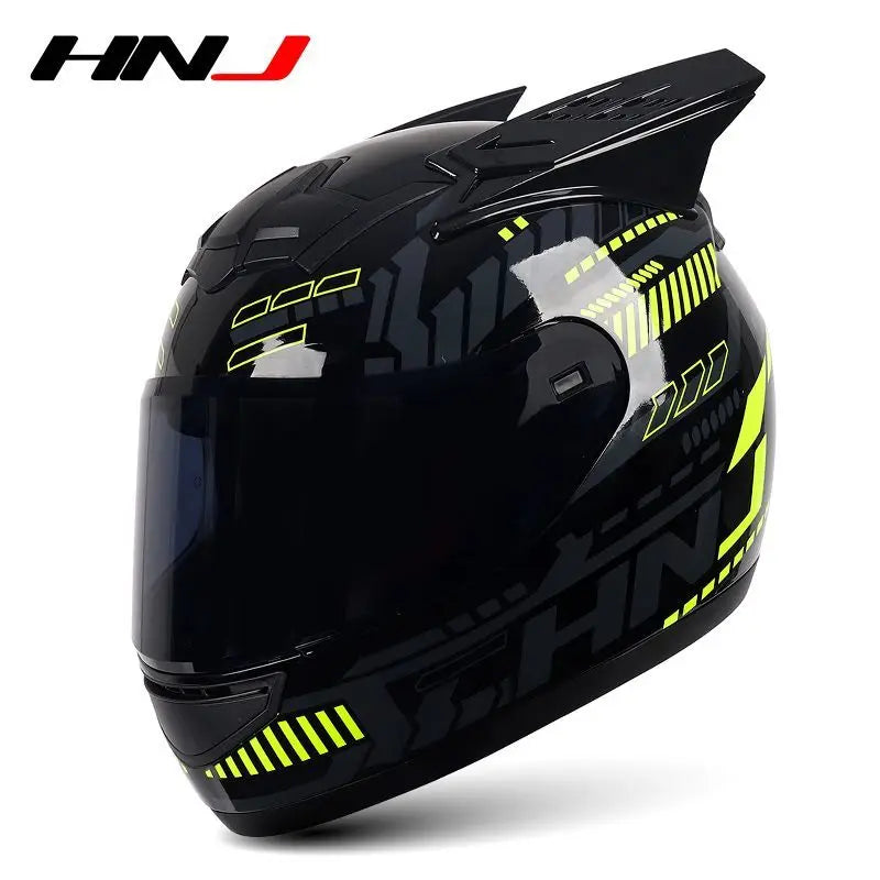 HNJ Men Motorcycle Helmet Women Full Face Helmet Riding Personality Horn Pink Helmet DOT Certification Motorcycle Helmet