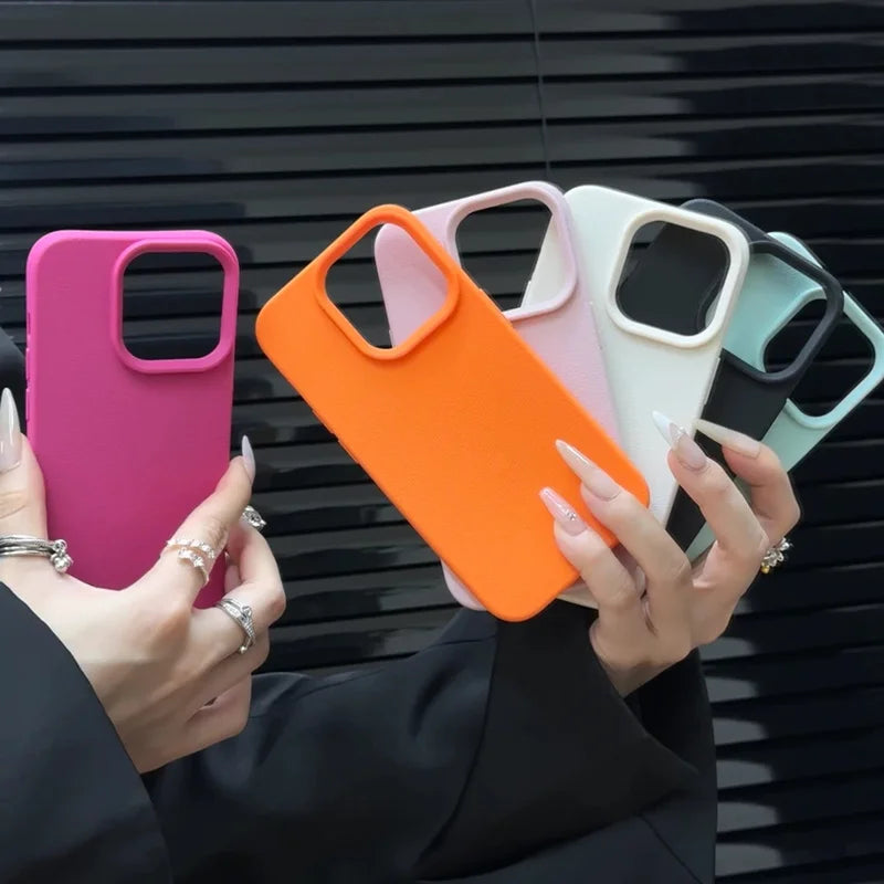 Soft Candy Color Lichee Pattern Silicone Phone Case For iPhone 11 12 13 14 15 16 ProMax Plus 16E X XS XR Shockproof Bumper Cover