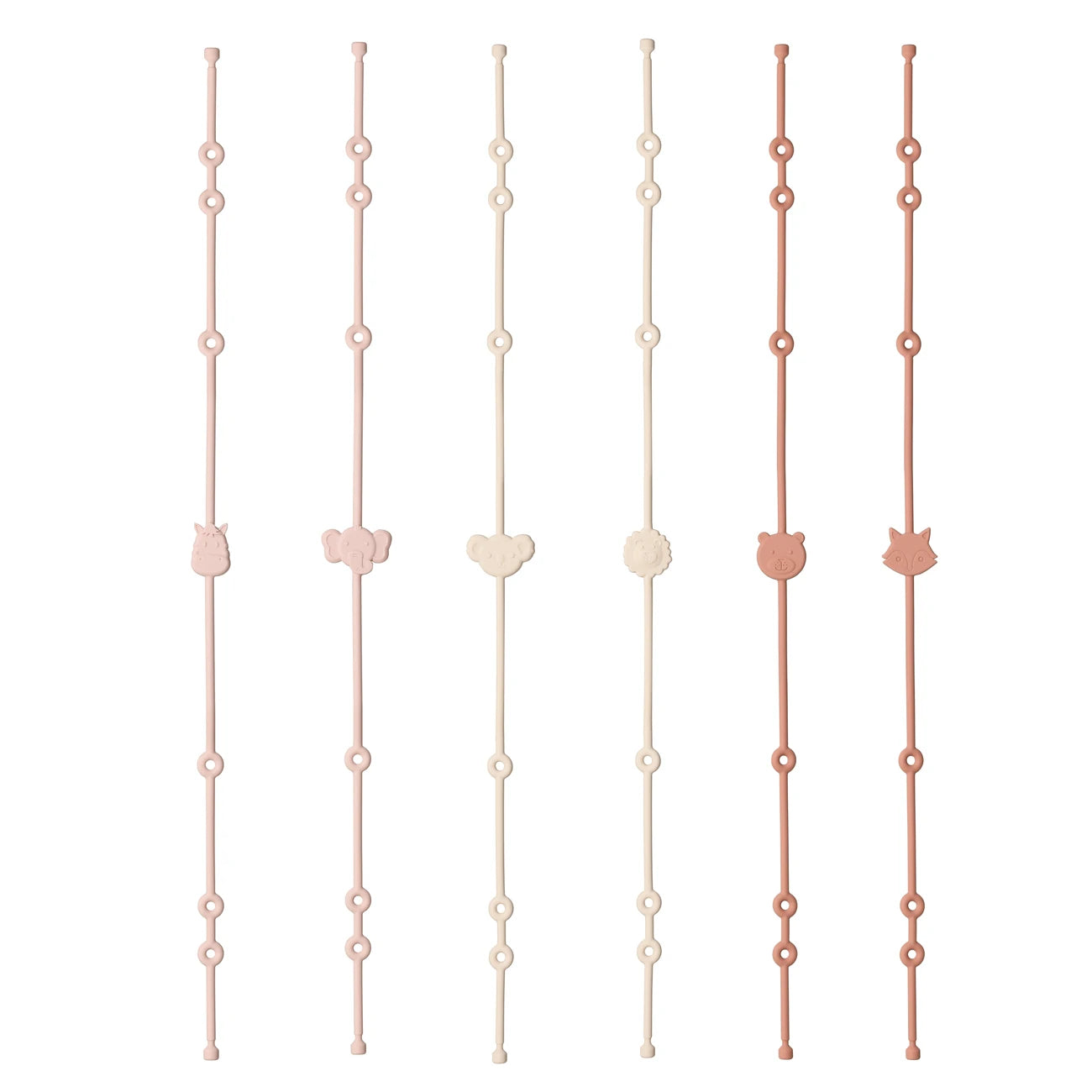 6 correas de silicona para juguetes de bebé, con forma de animal de dibujos animados, cadena de chupete ajustable antipérdida para cochecitos y tronas.