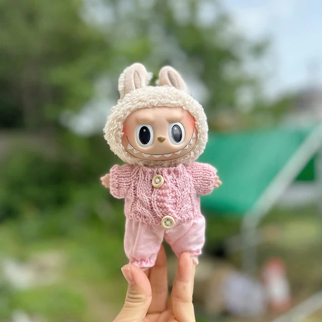 Mini Plush Doll Clothes Labubu Idol Doll Accessories, Sweater and Trousers, DIY Kids Clothing, Cute Gift, 17cm, 1 Set 