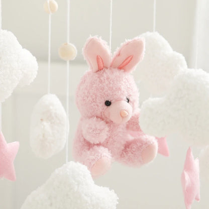 Baby Crib Mobile Rattle Toy Wooden Bed Bell Mobile Hanging Teddy Velvet Bear Doll Toy Newborn Music Box Crib Mobile Bracket Gift