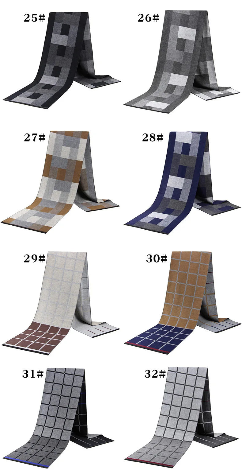 Classic Plaid Men Scarves Winter Warm Cashmere Soft Scarf For Men Casual Business Neckerchief Black Gray Silk Scarves 30*180cm