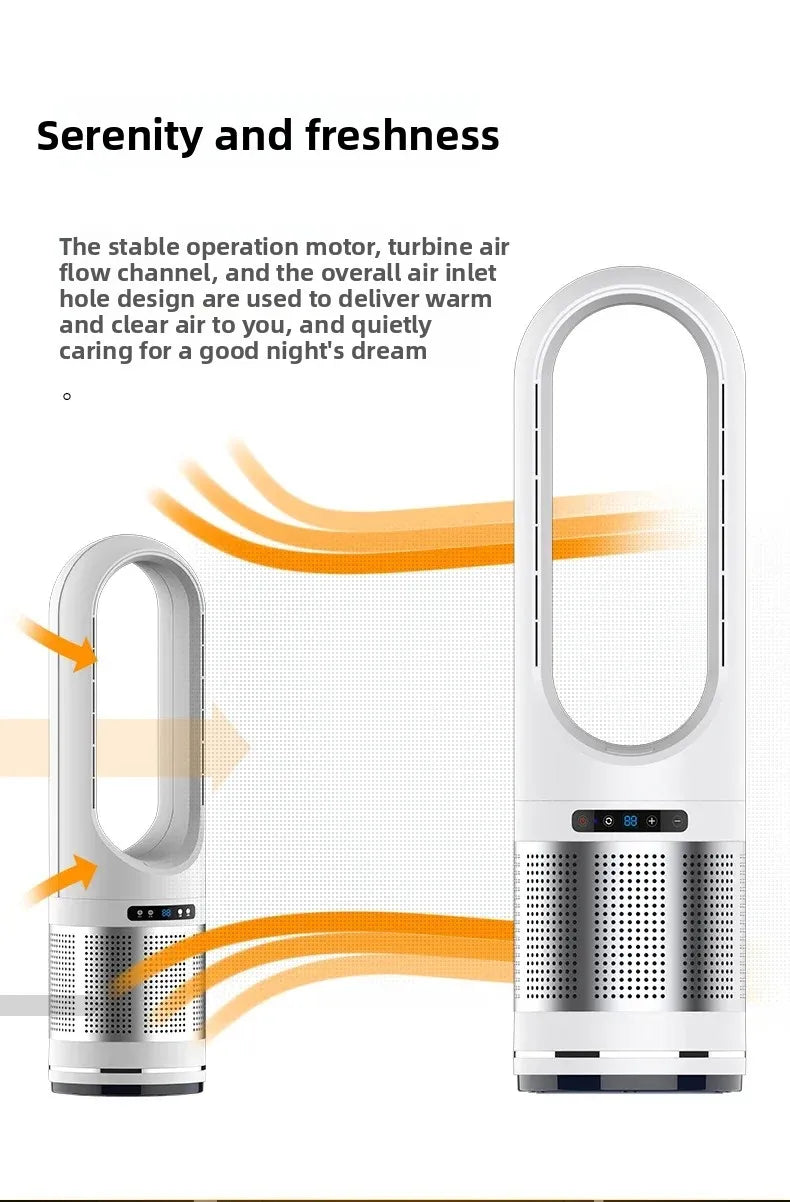 German dualpurpose cooling and heating bladeless fan, household silent small warm air heater, vertical floor standing electric