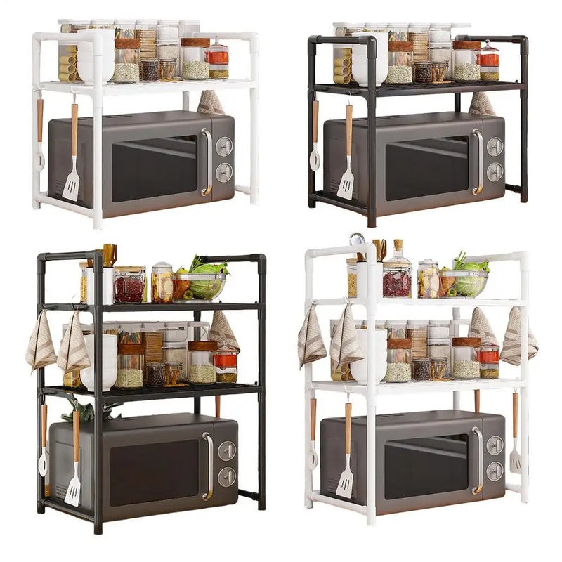 Kitchen Storage Rack Multi-Layer Microwave Rack Adjustable Standing Countertop Condiment Oven Organizer Shelf Kitchen Accessorie