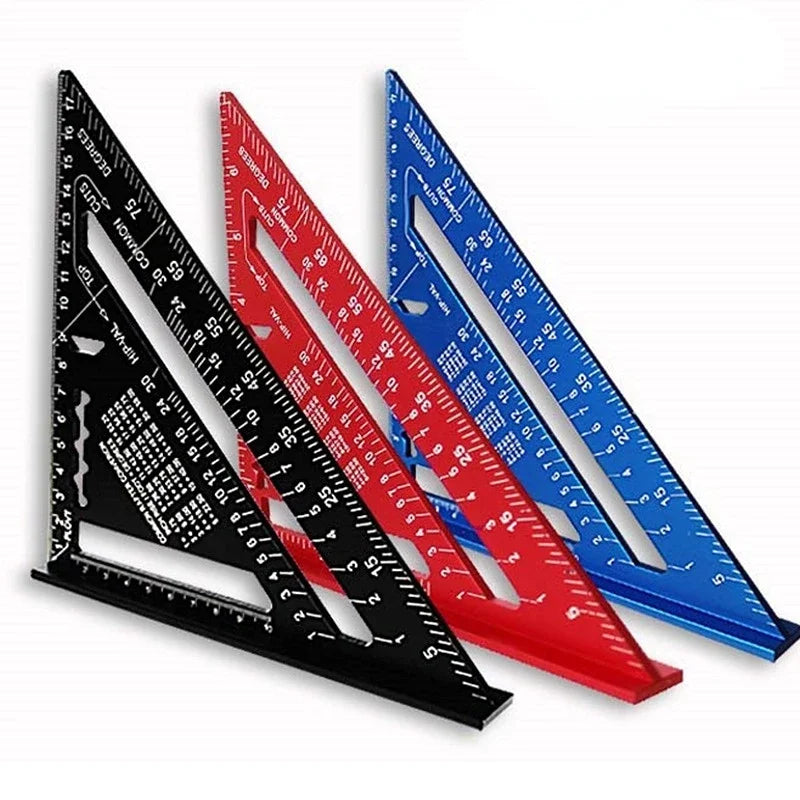 Regla triangular, herramienta de medición de 7 pulgadas, herramientas de carpintero de aleación de aluminio, regla de ángulo métrico en pulgadas, herramientas de carpintería cuadradas de velocidad
