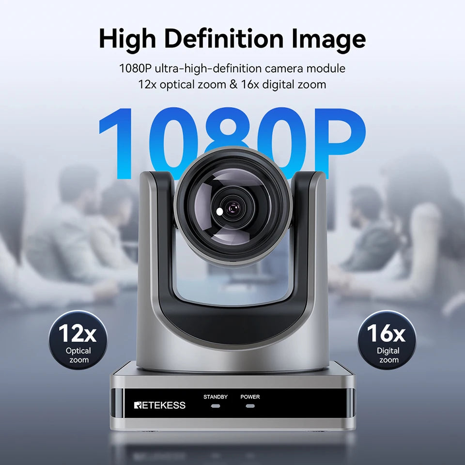Retekess TC202 PTZ Conference Camera Double Zoom Lens USB3.0 HDMI 1080P/60FPS for Video Business Meeting Live Streaming Church