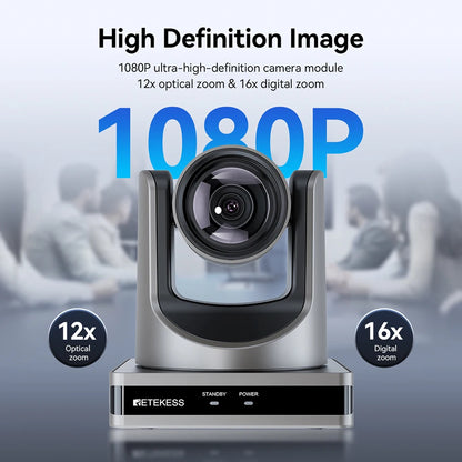 Retekess TC202 PTZ Conference Camera Double Zoom Lens USB3.0 HDMI 1080P/60FPS for Video Business Meeting Live Streaming Church