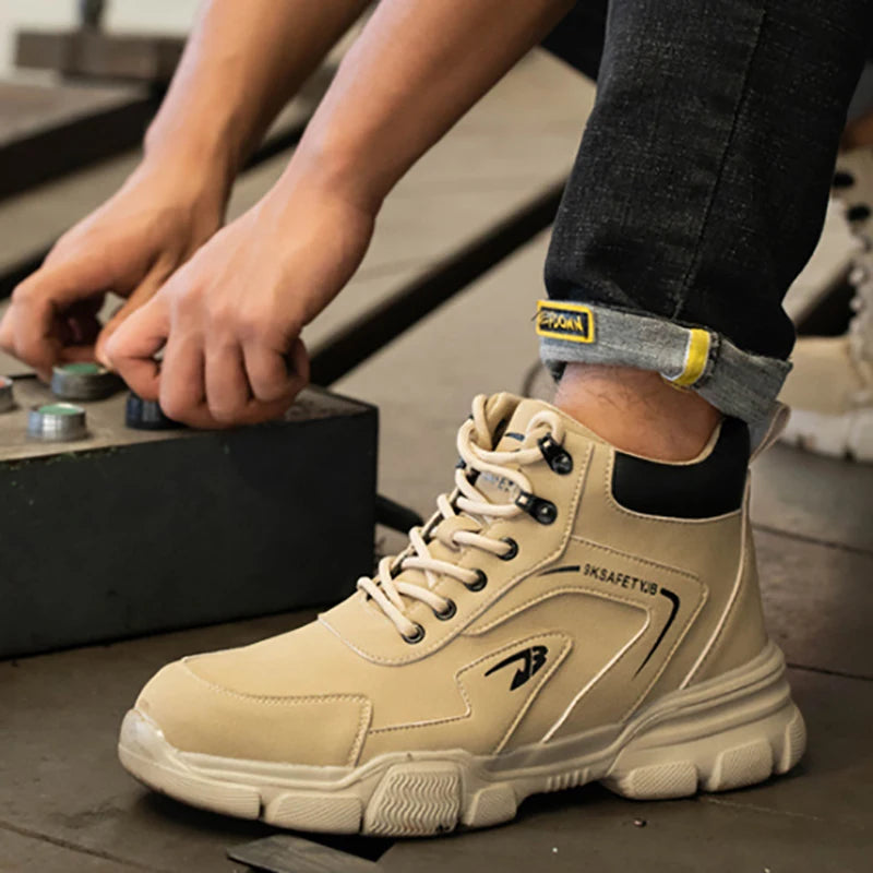Steel Toe Safety Shoes Men, Anti-Puncture Anti-Smash Non Slip Industrial Work Boots Lightweight Kevlar-Midsole Protective Shoes