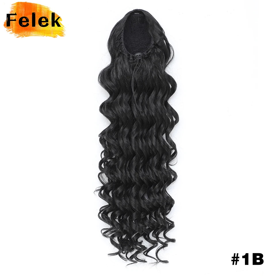 Aplique rabo de cavalo ondulado longo 60 cm ajuste fácil com cordão drawstring