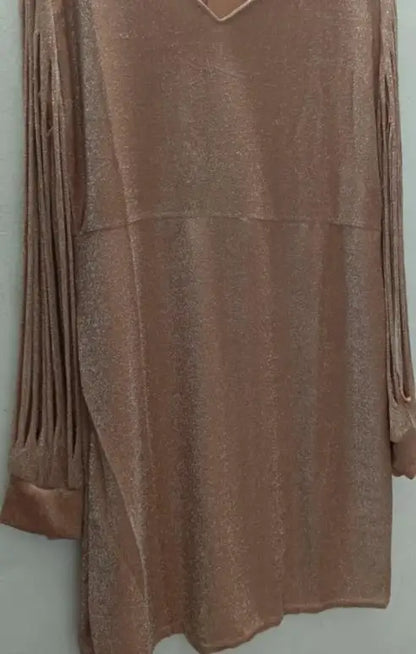 Women Sequin Dress Glitter Sparkle Sexy Deep V Neck Short Dress Above Knee Length Long Tassel Sleeve