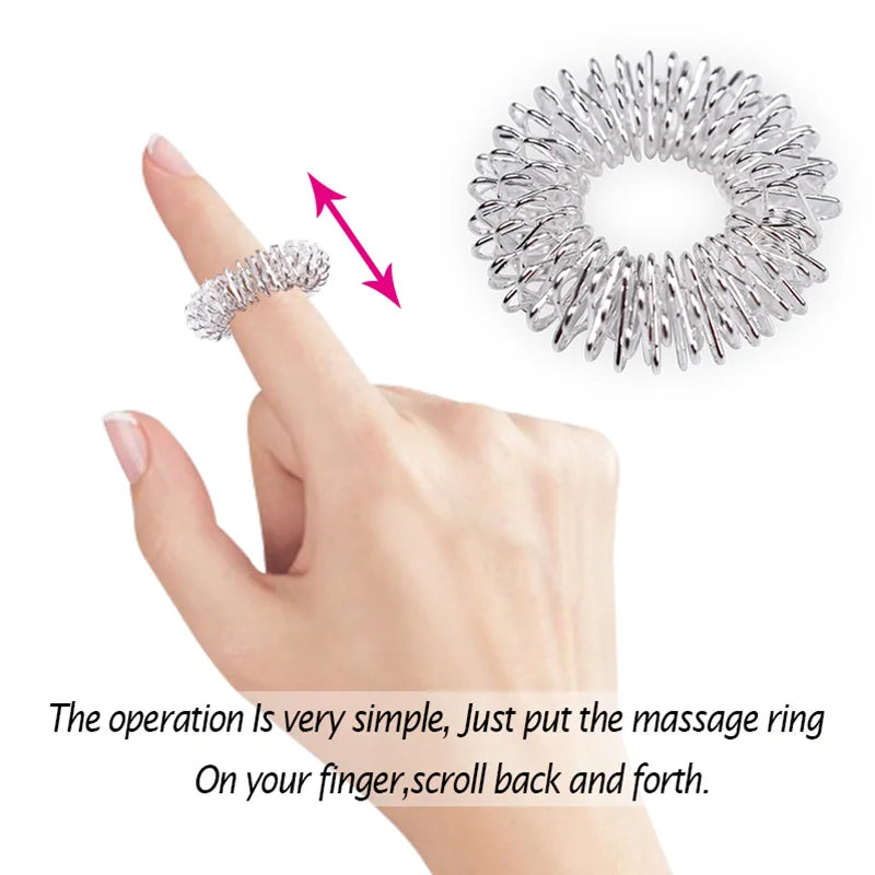 Juego de 10 anillos de acero inoxidable para masaje de dedos, anillo de acupuntura para terapia, relajación de manos, circulación sanguínea, alivio del dolor, cuidado de la salud.