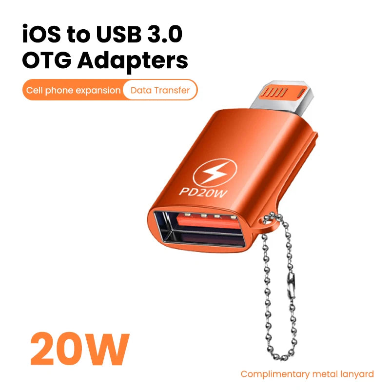 USB 3.0 to Lightning Adapter OTG For iPhone iPad Tablet U Disk Lighting Male to USB Female Converter PD 20W Fast Charging Otg