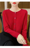 100% Merino Wool Long Sleeve Sweaters Cashmere Cardigan Spring Autumn Women O-Neck Knitwear Tops Clothing Fashion Basic Tops
