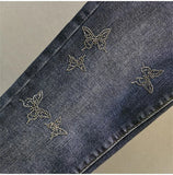 Spring Summer 2024 New Fashion Women's Denim Pants Korean Version Elastic Rhinestone High Waist Skinny Jeans