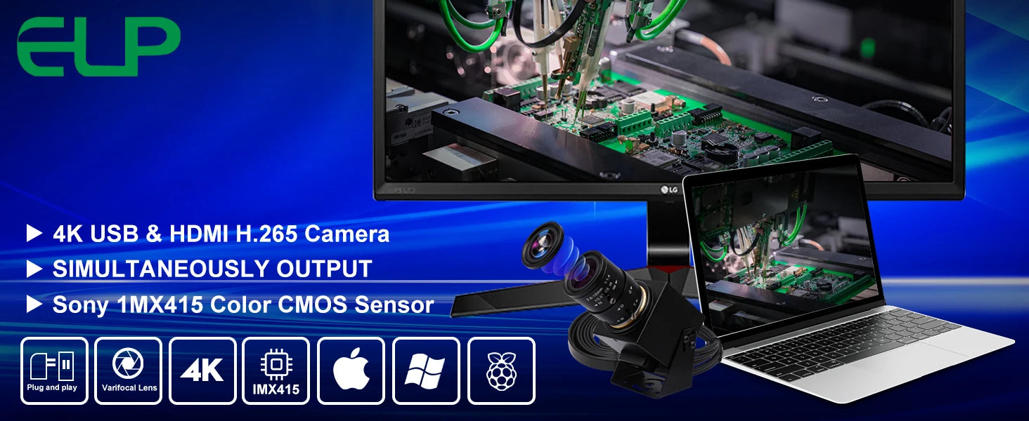 ELP 4K HDMI Camera H.264 Video Conference USB Camera with 2.8-12mm Manual Zoom Lens IMX415 Industrial CCTV Camera for Windows