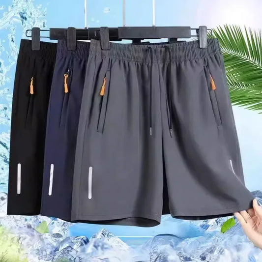 Summer Ice Silk Shorts Men's Summer Beach Pants Casual Loose Thin Basketball Sports Running Shorts Sweat-Wicking Hygroscopic