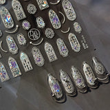Flash Dreamy Chinese Flower Window Butterfly Glazed Rococo Geometric Frame Stamp Embossed Relief Nail Art Sticker Manicure Decal