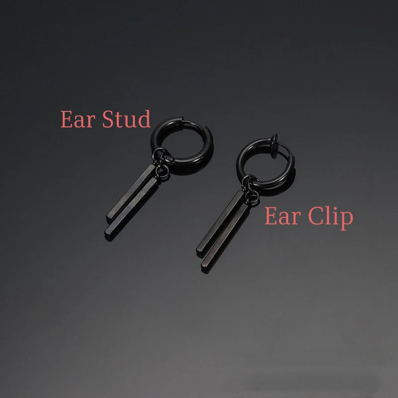 Kiss Jewelry Titanium Steel Punk Cool Men Women Ear Clip Stud Earrings Long Stick Pendant Fashion Hip Hop Drop Party Earring