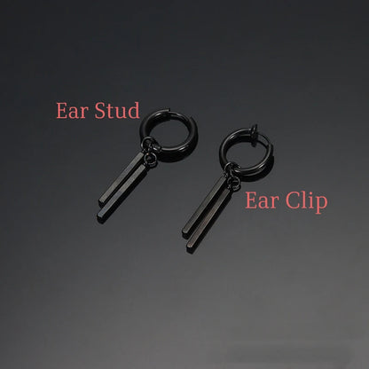 Kiss Jewelry Titanium Steel Punk Cool Men Women Ear Clip Stud Earrings Long Stick Pendant Fashion Hip Hop Drop Party Earring