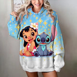 Disney stitch impressão dos desenhos animados camisola com capuz jaqueta roupas com capuz design oversize sentimento solto e confortável