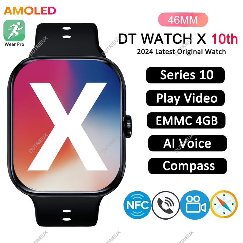 DT Watch 10 SmartWatch DT Watch X Amoled 46mm Screen Video Play Local Music 4GB NFC ChatGPT Compass SmartWatch For Apple Android