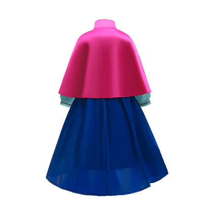 Disney Frozen Princess Anna Dress with Fuchsia Cape Girls Snow Queen Elsa's Sister Costume Play Toddler Carnival Royal Frocks