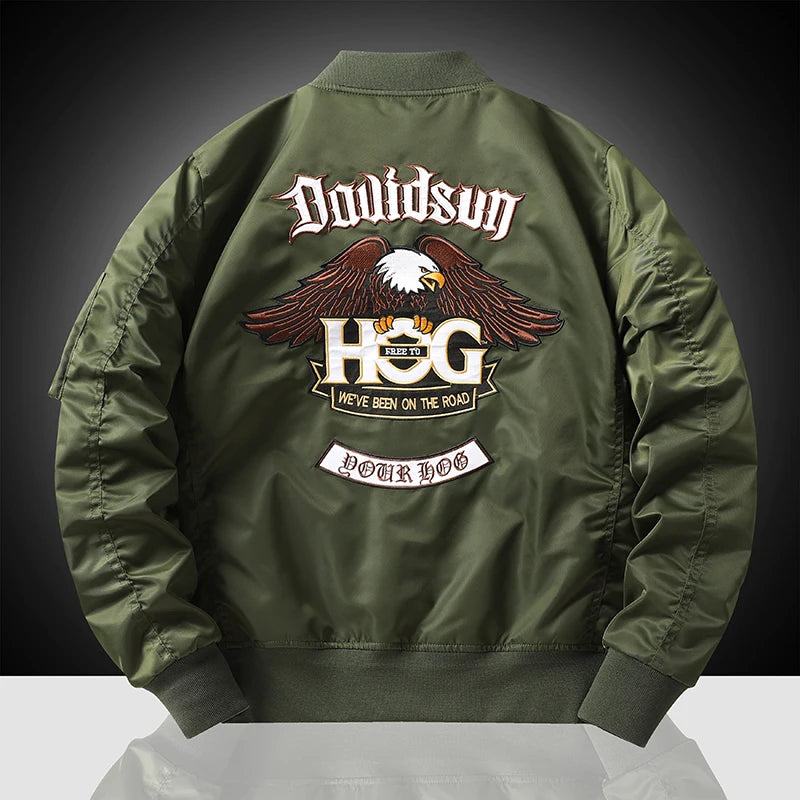 Chaqueta de vuelo de águila, ropa de trabajo para hombre, primavera y otoño, uniforme de béisbol de piloto, traje de vuelo táctico bordado, industria pesada, negro
