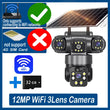 12MP 6K 3 Lens 3 Screen 4G Outdoor Solar Camera Wireless WiFi IP Cameras PIR Auto Tracking Solar Security CCTV Surveillance Cam