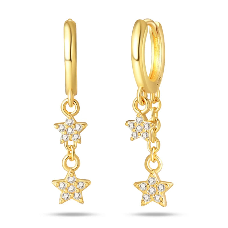 Clássico 925 Brincos de Prata para Mulheres, Estrelas, Luas, Pérolas, Abelhas, Argola Dourada, Noivado, Aniversário, Presente Joalheria Fina