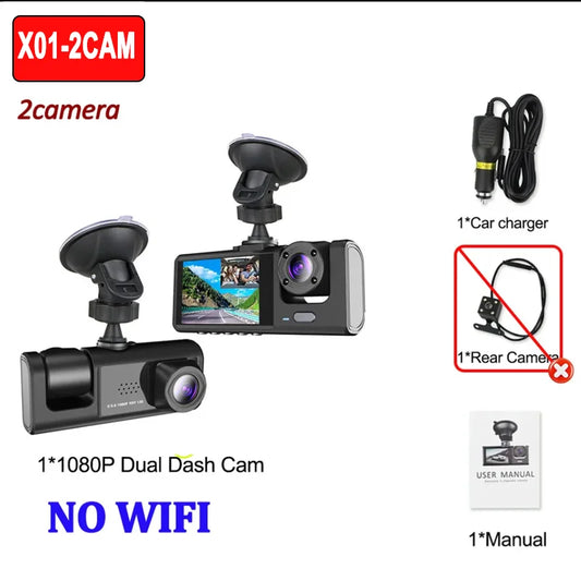 2/3 WiFi Dash Cam Cabin Car DVR 1080P Interior Vehicle Three Way Channel DVRs Recorder Video Registrator Dashcam Camcorder